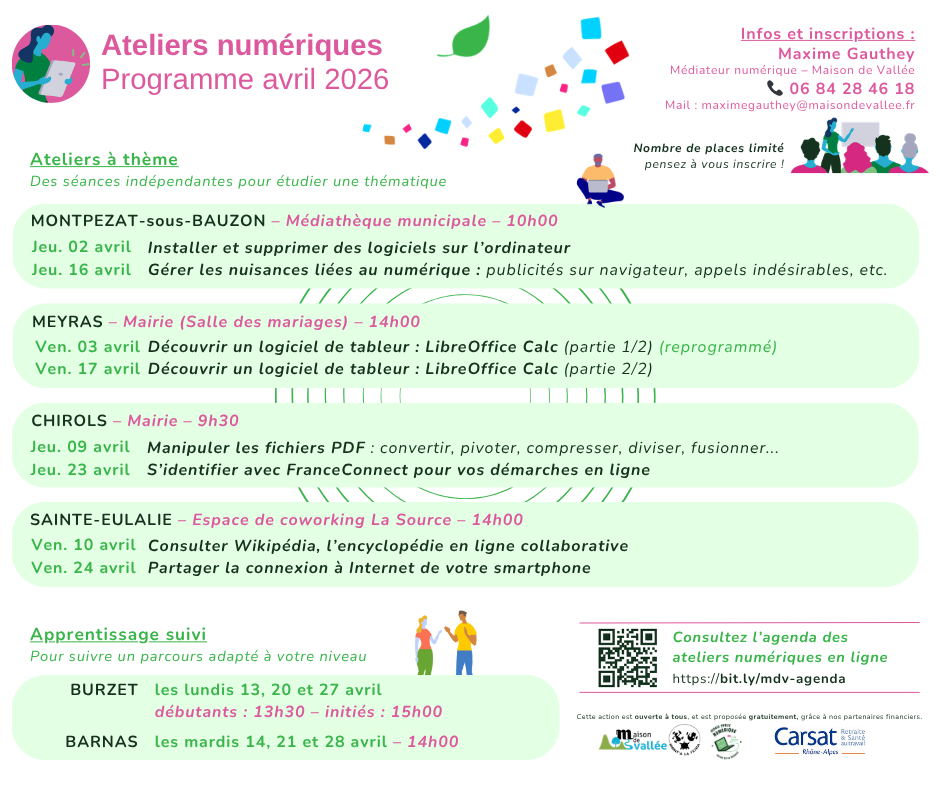 Programme des ateliers numériques - Maison de Vallée